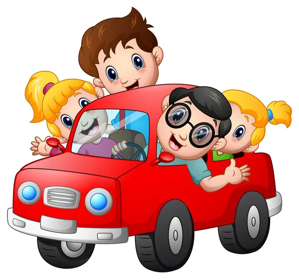 Familia feliz viajando con coche — Archivo Imágenes Vectoriales