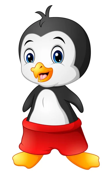 Karikatür penguen kırmızı şort ile — Stok Vektör