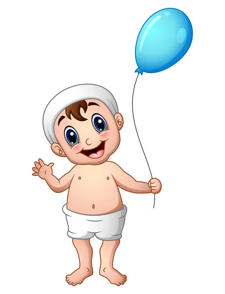 Babyjongen zwaaien met een bedrijf van een ballon — Stockvector