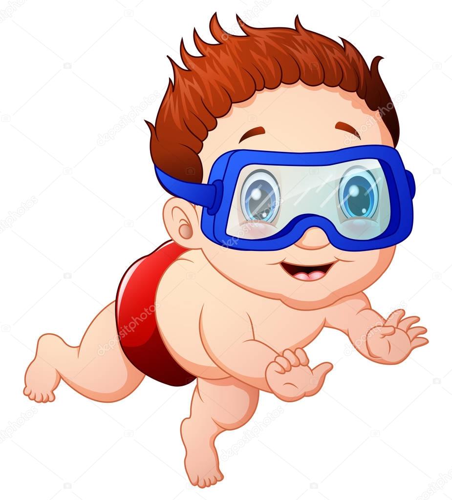 Cartoon little boy diving