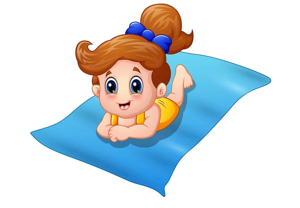 Little girl lying on the mats — Stock Vector