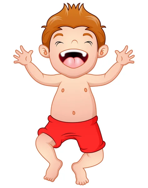 Happy little boy in swimsuit standing — Stock Vector