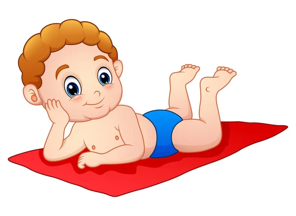 Cartoon jongen liggend op de mat — Stockvector