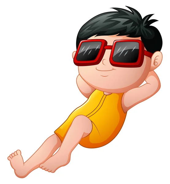 Cartoon boy relaxing wearing sunglasses — Stock Vector