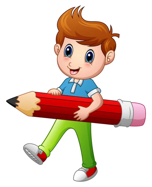 Γελοιογραφία αγόρι που κρατούν ένα μολύβι — Διανυσματικό Αρχείο