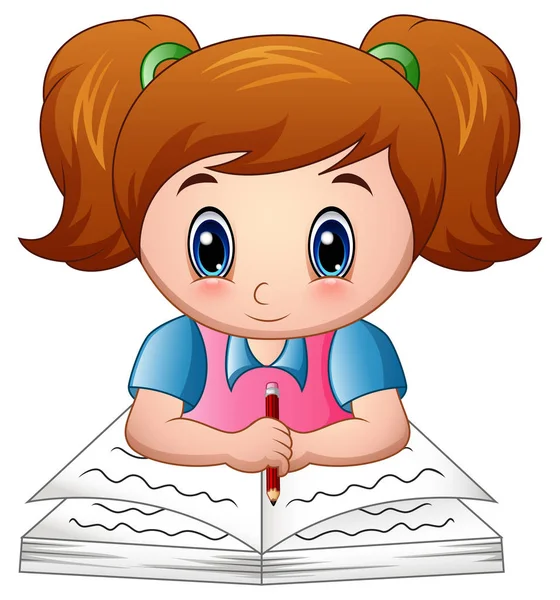 Chica de dibujos animados leyendo un libro — Vector de stock