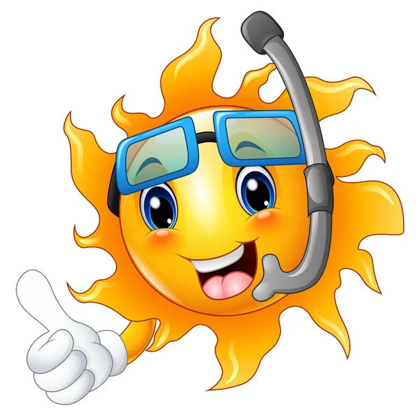 Cartoon personaggio del sole in maschera subacquea dando pollici in su — Vettoriale Stock