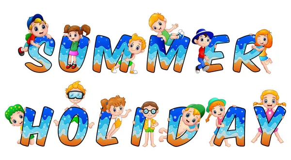 Mot vacances d'été avec des enfants heureux — Image vectorielle