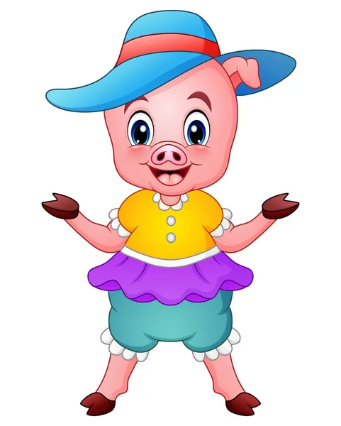 Mignon dessin animé de porc levant les bras — Image vectorielle