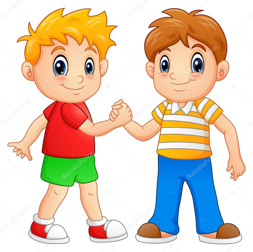 Cartoon little boys shaking hands