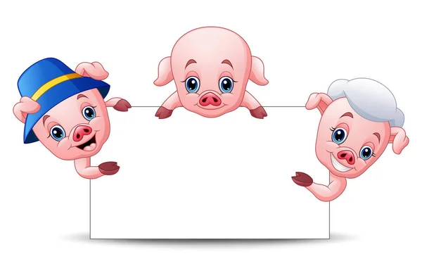 Three little pigs cartoon with blank sign — Stock Vector