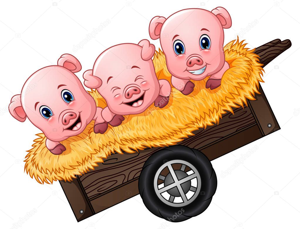 Three little pig cartoon on the cart