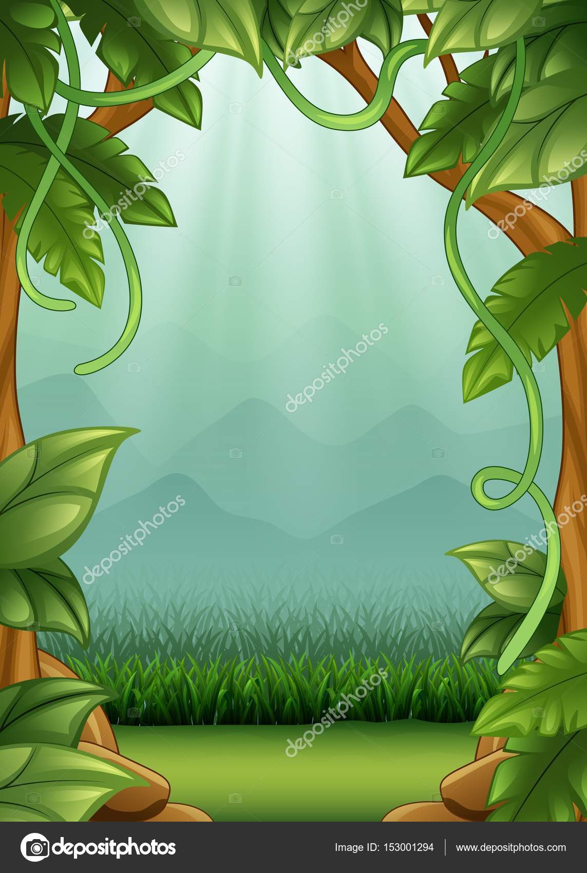 Jungle background with vines and mountains Stock Vector Image by ©dualoro  #153001294