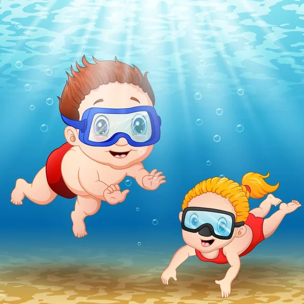 Two kids diving underwater — Stock Vector