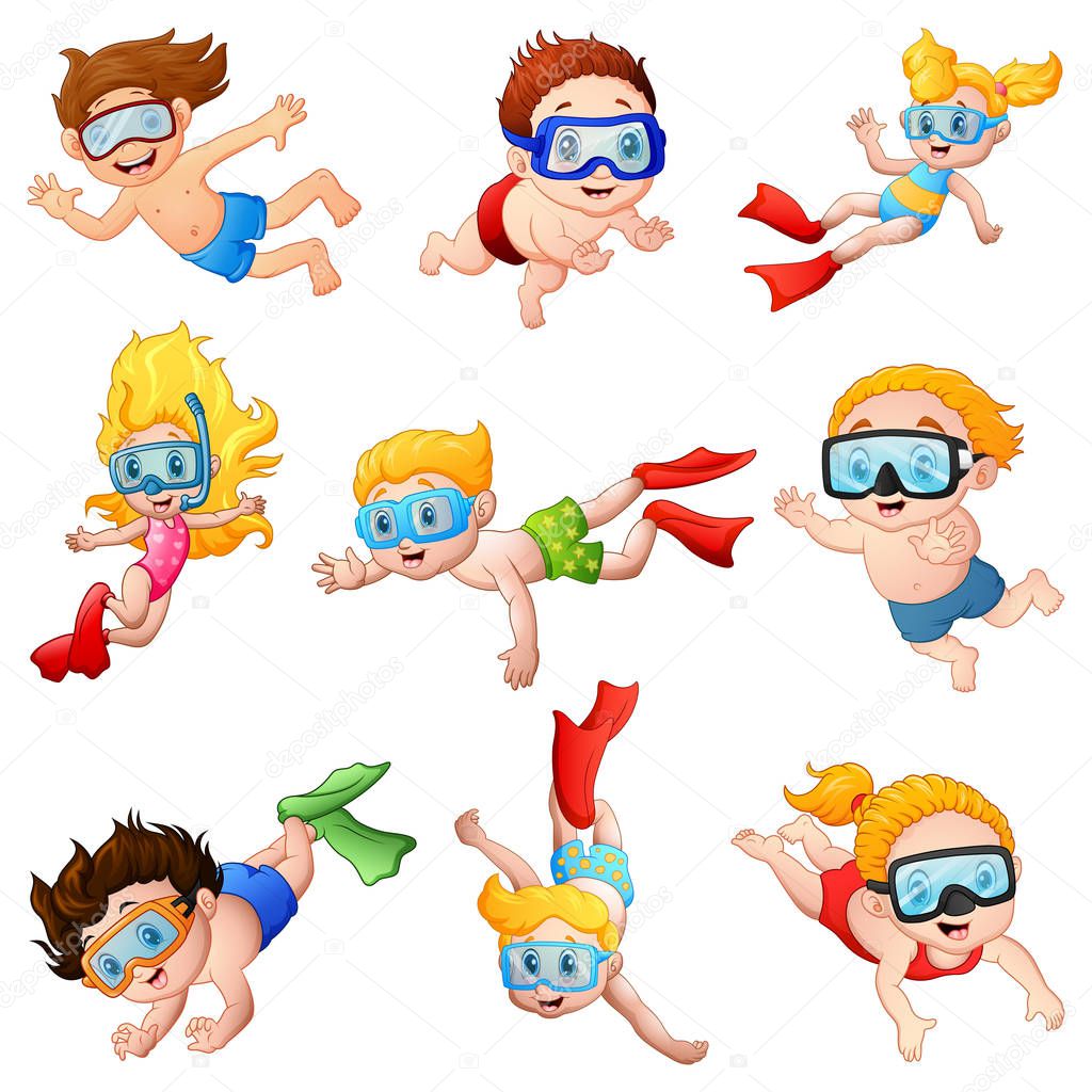 Little divers cartoon set