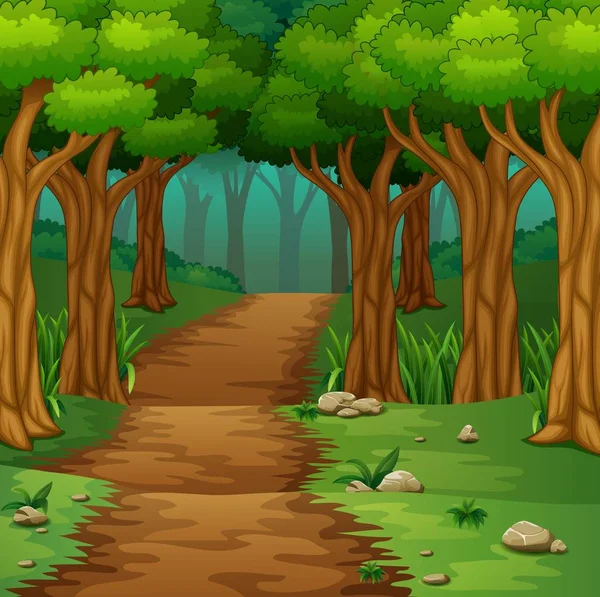 Bosque escena con camino de tierra — Vector de stock