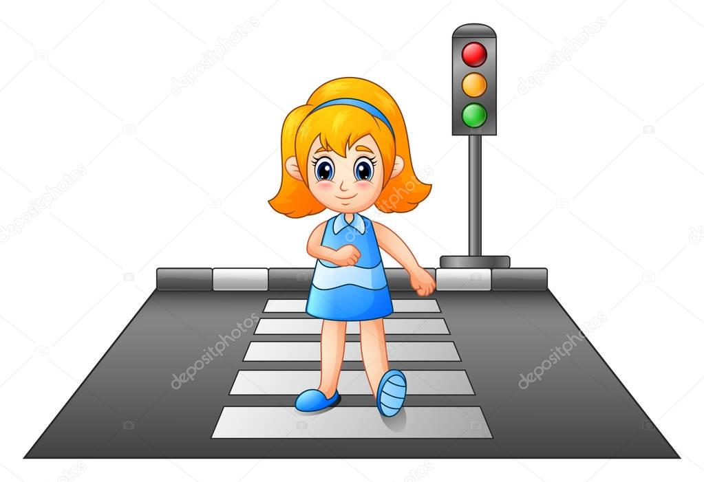 Cartoon girl crossing the street