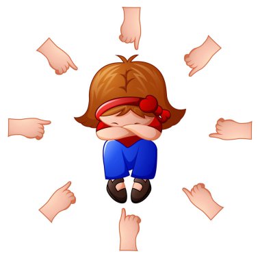 Little girl being accused with fingers pointing at her clipart