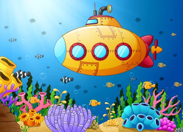 Cartoon submarine underwater — Stock Vector