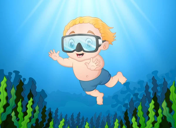 Snorkeling garçon dessin animé — Image vectorielle