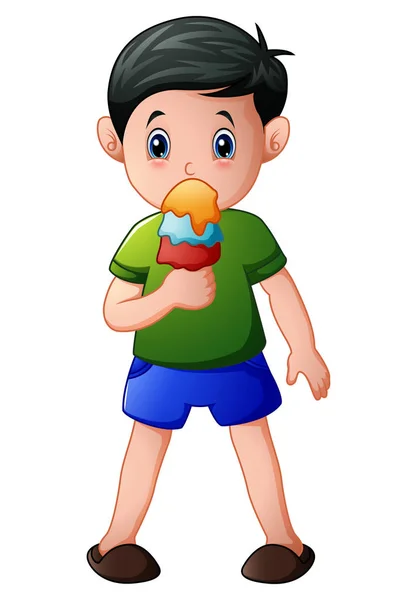 Cartoon Junge isst Eis — Stockvektor