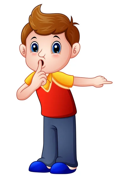 Cartoon boy gesturing for a silence — Stock Vector