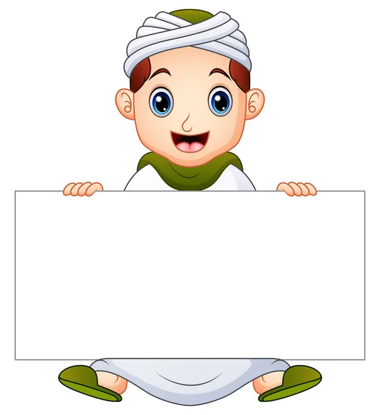 Glückliches muslimisches Kind mit leerem Schild — Stockvektor