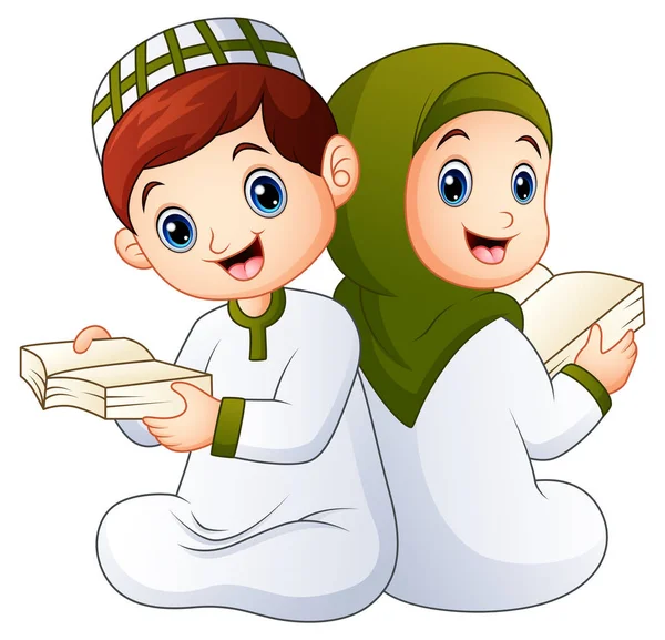 Müslüman çocuk mutlu holding Kur'an-ı Kerim — Stok Vektör
