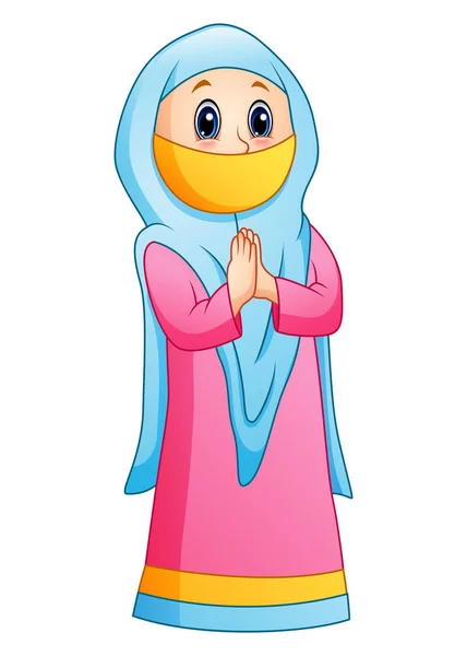 Saludo de dibujos animados de mujeres musulmanas — Vector de stock