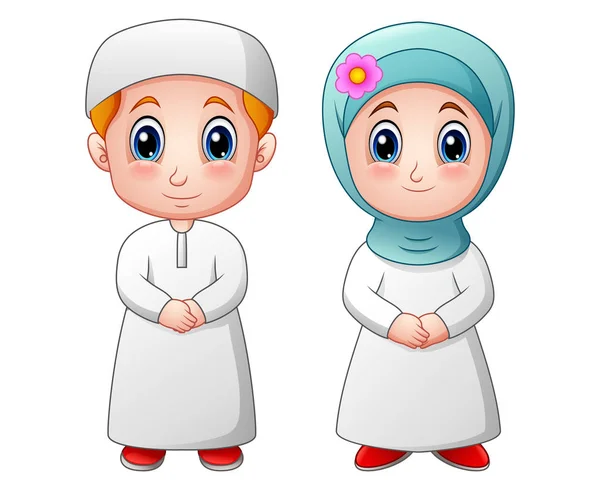 Happy muslim kartun anak terisolasi pada latar belakang putih - Stok Vektor