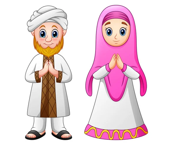Мусульманська дорослих мультфільм привітання — стоковий вектор