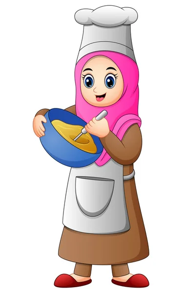 Glückliche muslimische Mädchen kochen — Stockvektor