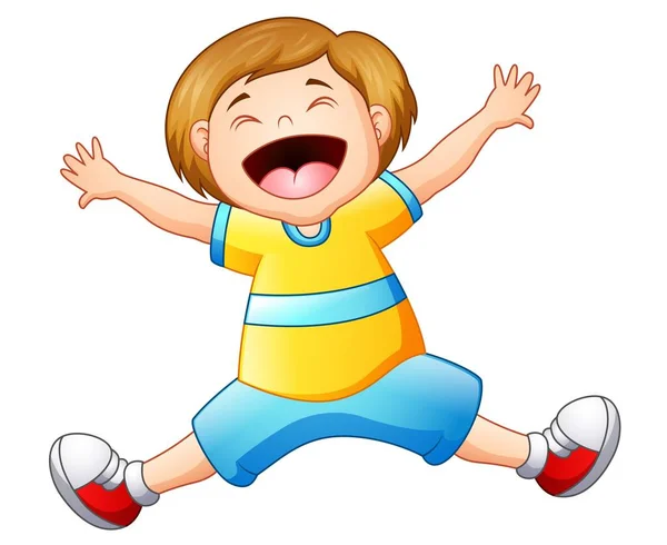 Rapaz feliz desenho animado saltando —  Vetores de Stock