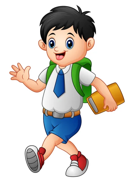 Mignon garçon dans un uniforme scolaire aller à l'école — Image vectorielle