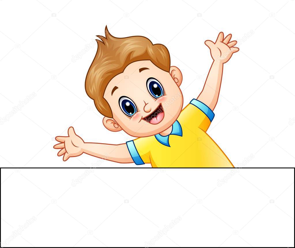 Happy boy cartoon with a blank sign