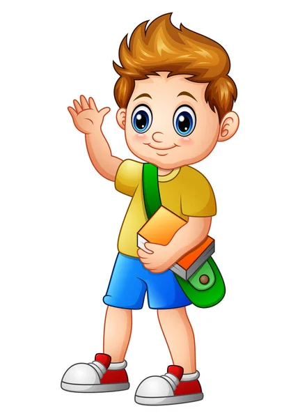 Cute boy go to school — Stock Vector