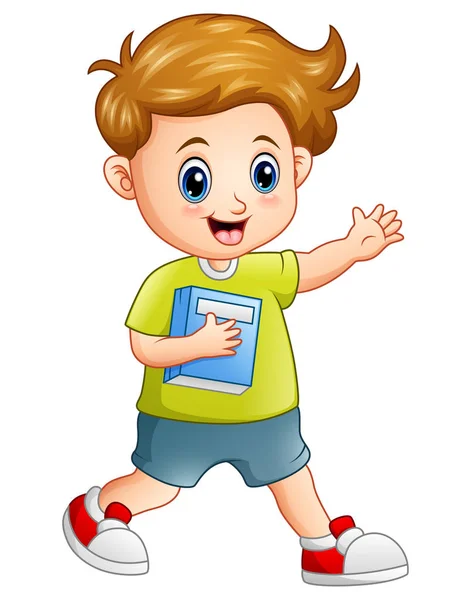 Cute boy with holding a book — Stock Vector