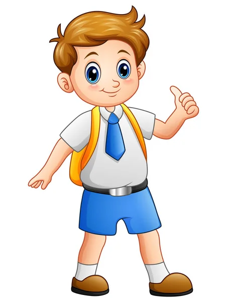Rapaz bonito em um uniforme escolar dando polegares para cima —  Vetores de Stock