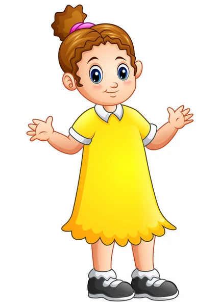 Dessin animé petite fille en robe jaune — Image vectorielle