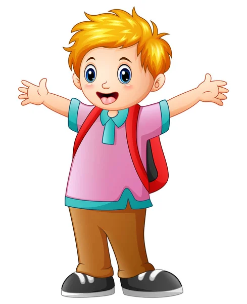 Gelukkig schooljongen cartoon — Stockvector