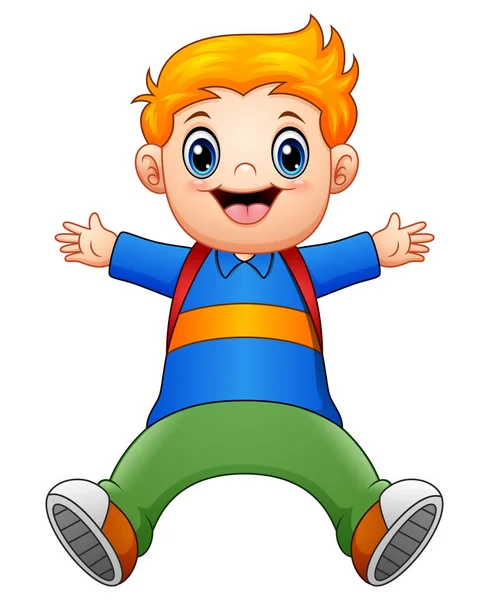 Gelukkig school jongen cartoon — Stockvector