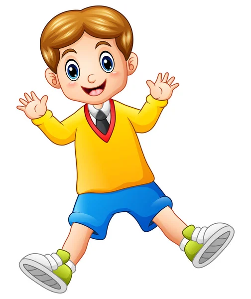 En söt skolpojke viftande händer — Stock vektor
