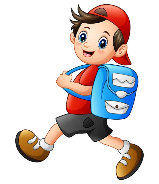 Cute school boy cartoon going to school — Stock Vector