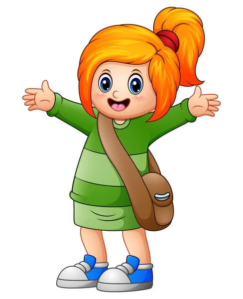 Cute blonde hair girl go to school — Stock Vector