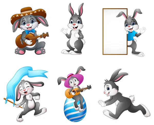 Söta kaniner tecknad set — Stock vektor