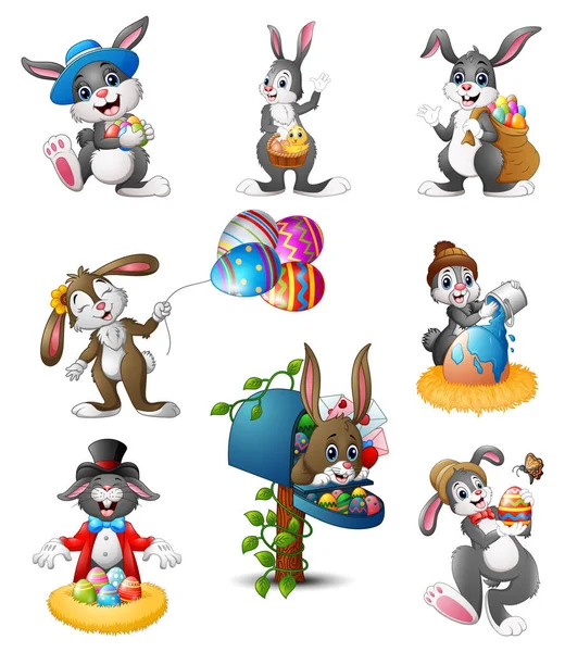 Conejitos de Pascua de dibujos animados — Vector de stock