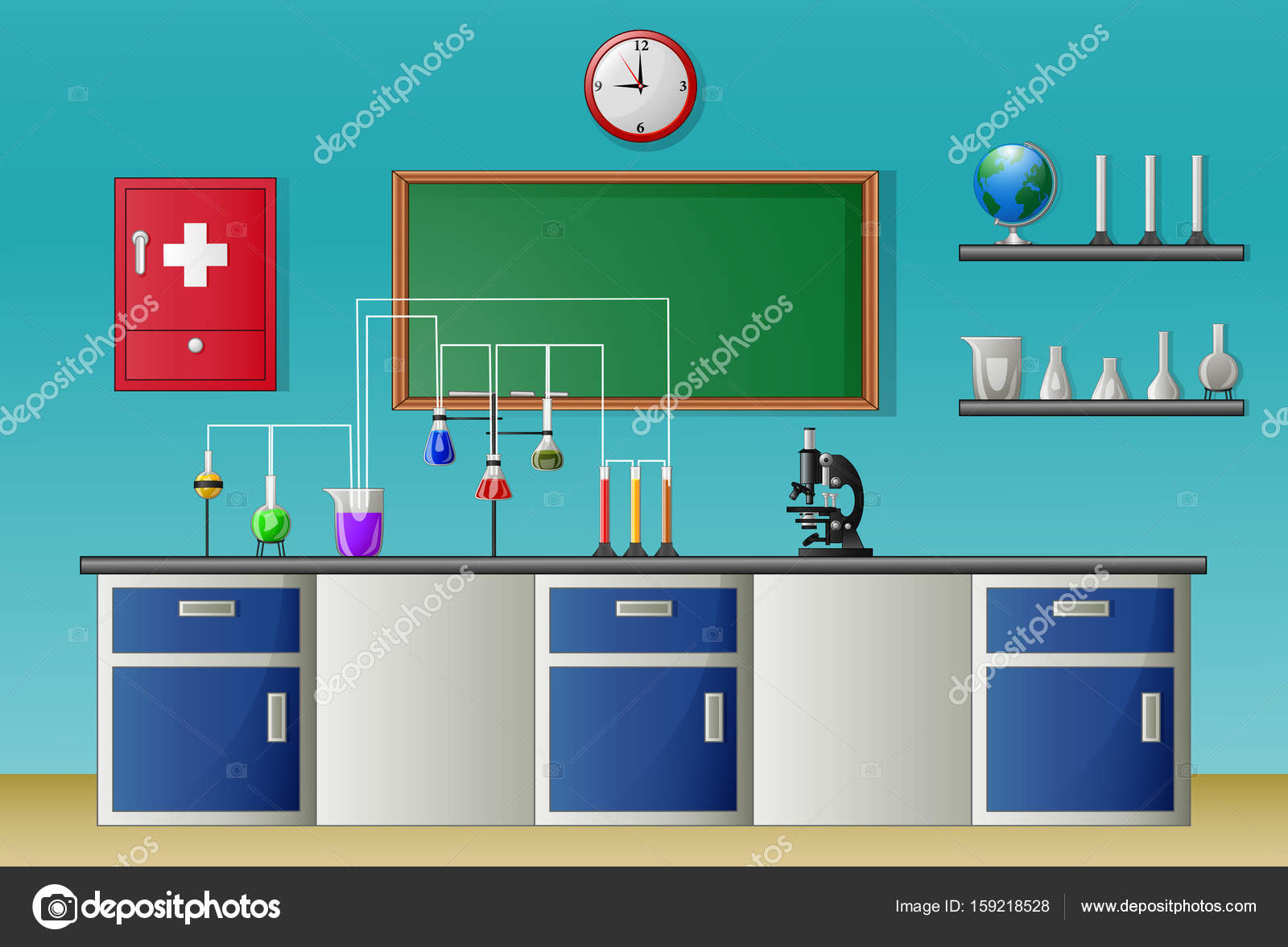 Chemistry laboratory class and science equipment concept Stock Vector