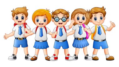 Happy school kids cartoon clipart