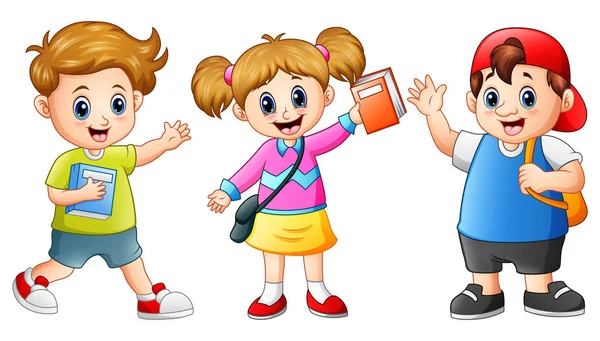 Gelukkig school kids cartoon — Stockvector