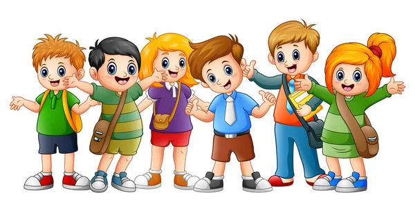 Happy school kids cartoon — Stock Vector